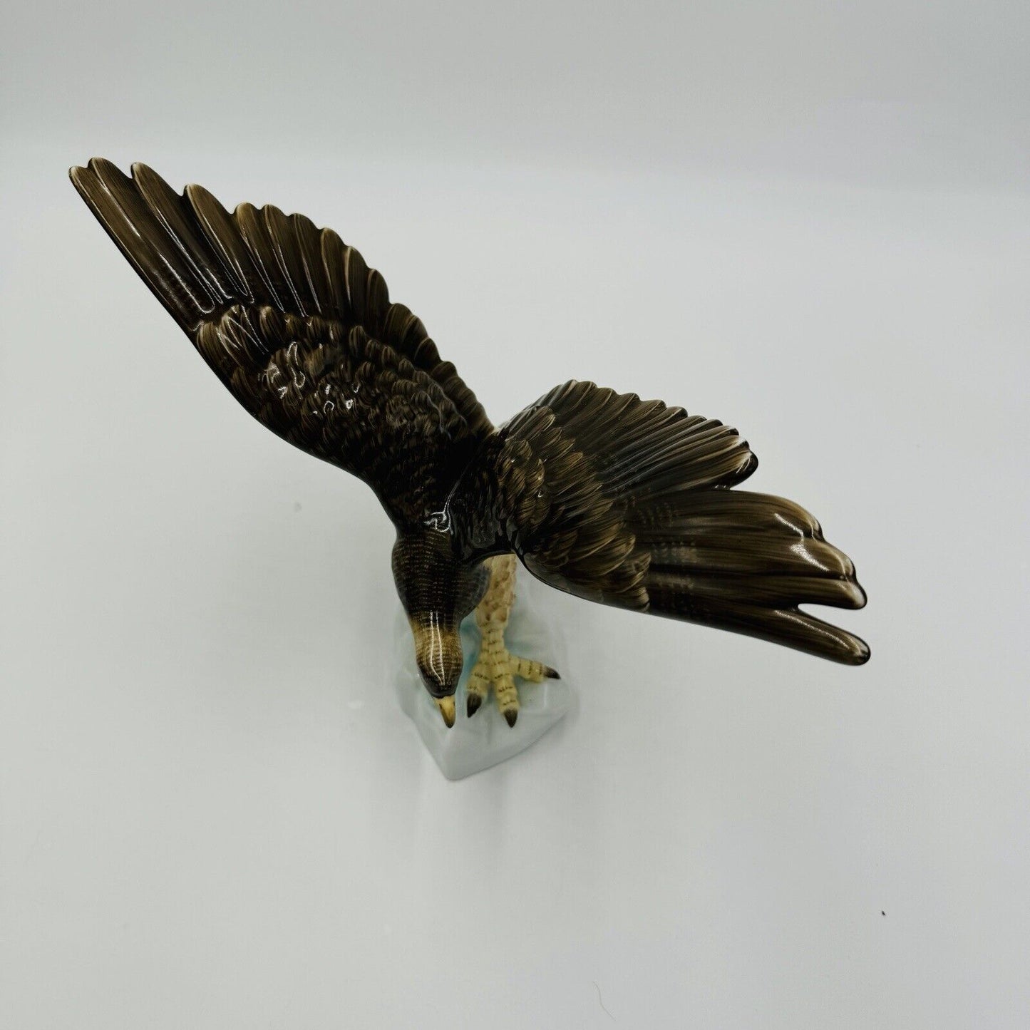 Herend Hungary Porcelain Turul Eagle on Rock Wings Spread Out Figurine 5057