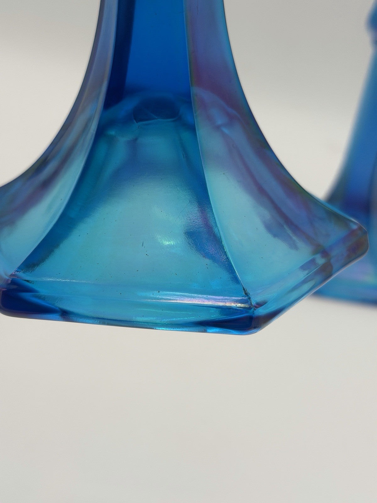 Fenton Florentine Celeste Blue Iridescent Carnival Art Glass Candle Sticks