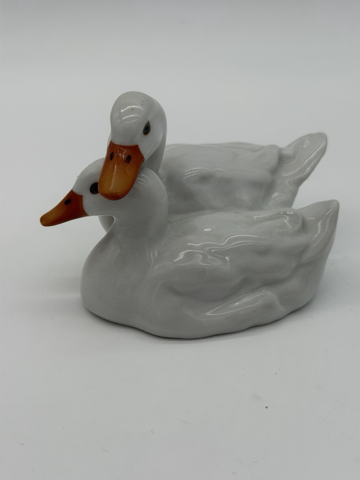 Herend Hungary Porcelain Ducks White Hand Painted 1950 Vtg Figurine
