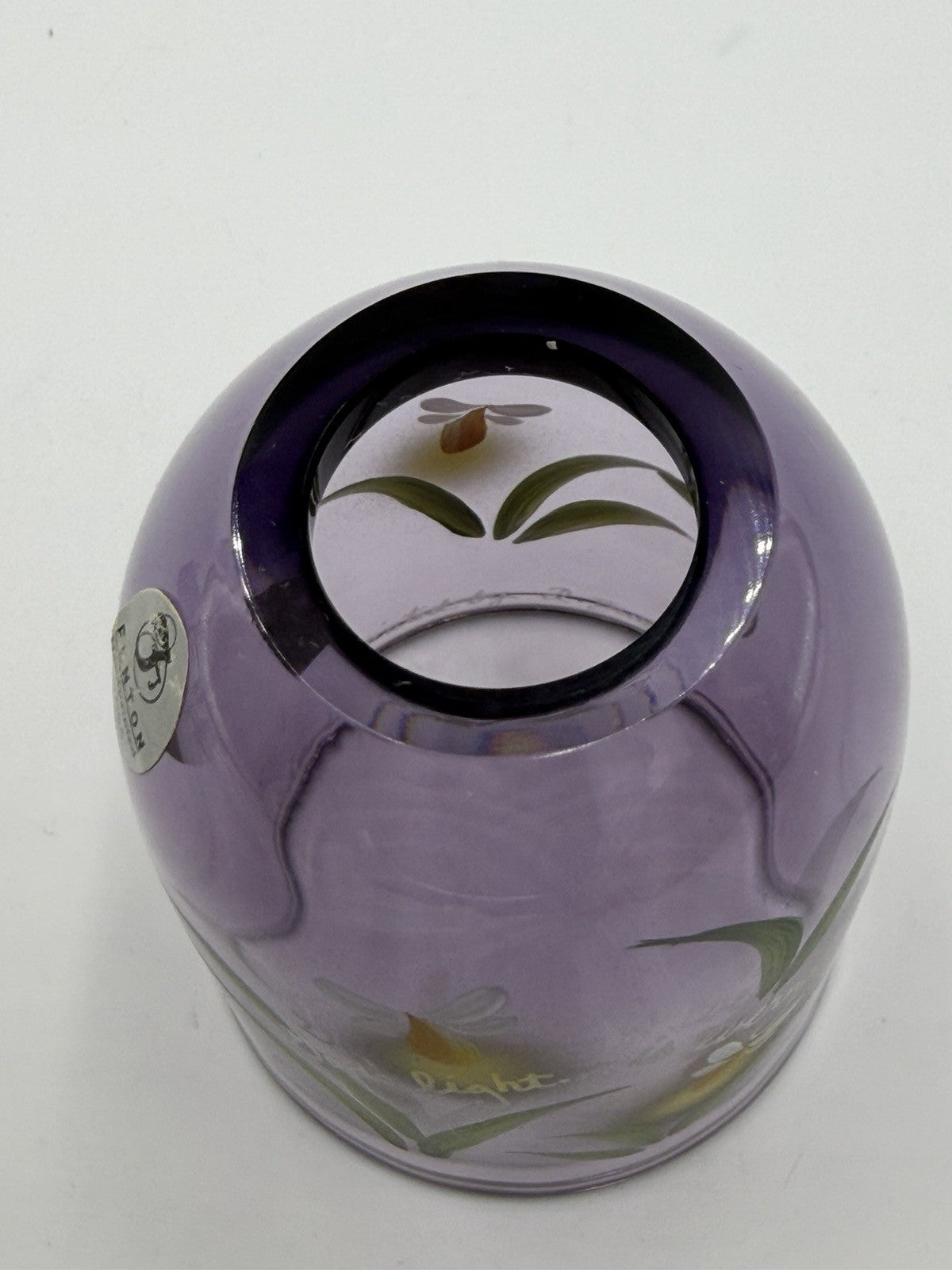Fenton Art Glass Purple Fairy Light Candle Holder Painted Only Shade 3.5”H