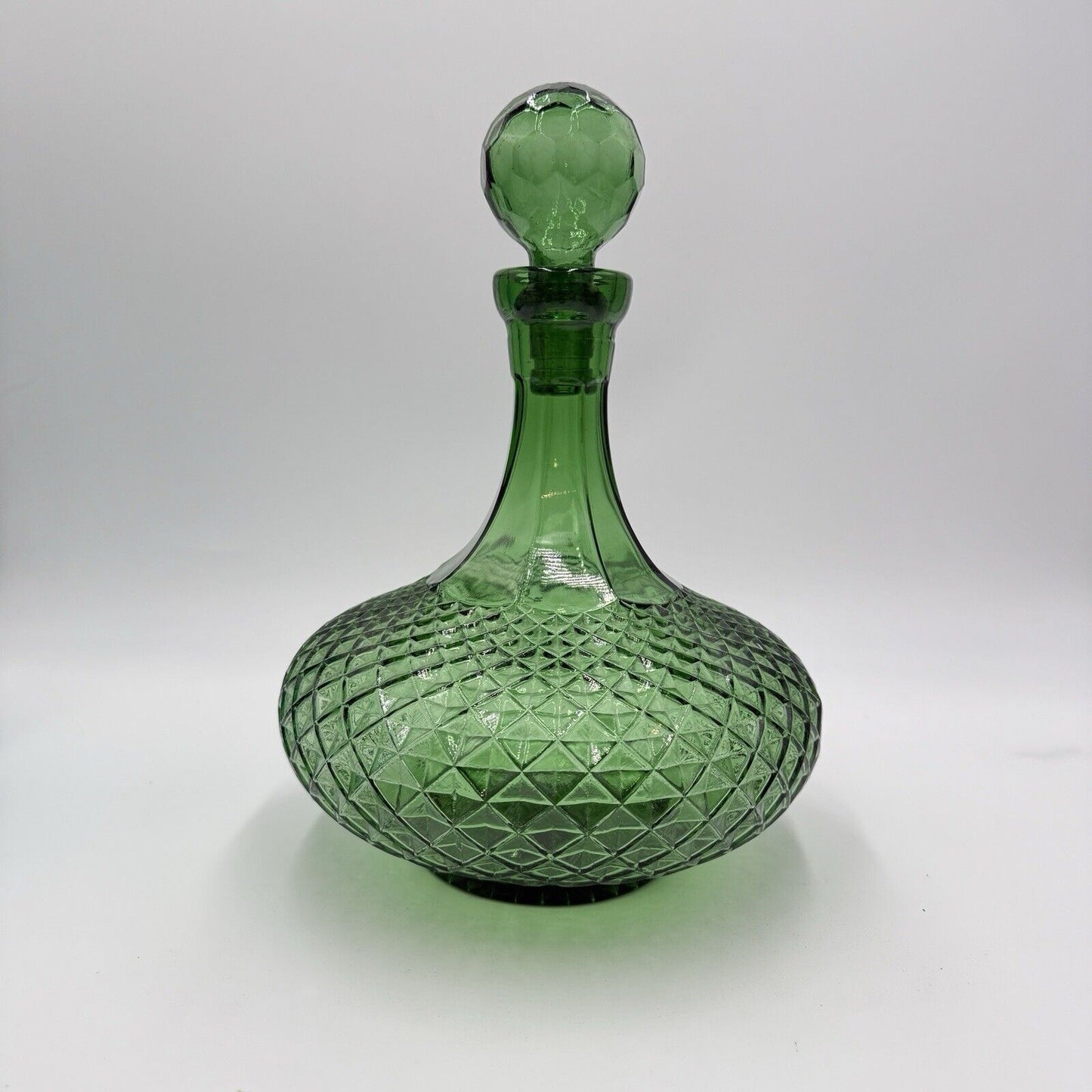 Vtg Empoli Green Diamond Genie Bottle Decanter W/Stoppers 12” Italy Art Glass