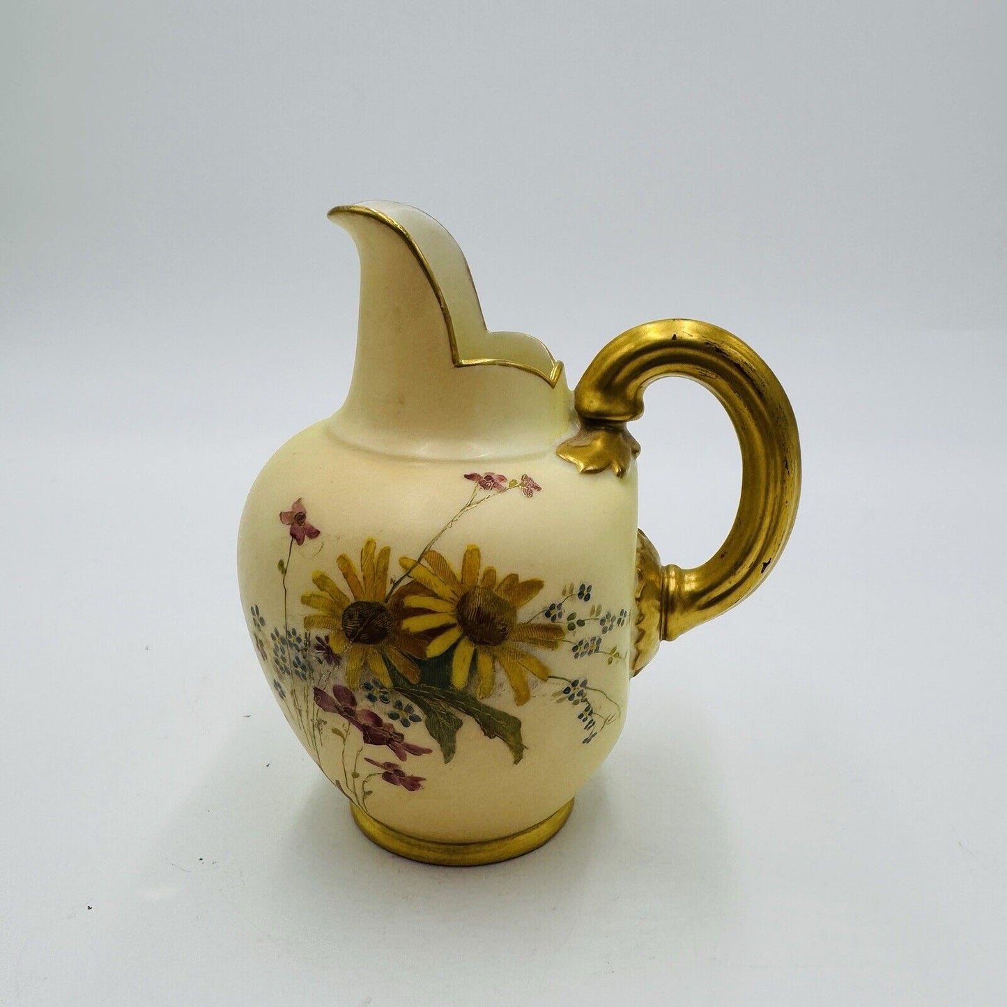 Antique ROYAL WORCESTER BLUSH IVORY EWER Jug 1094 6" Mini Vase Floral Painted