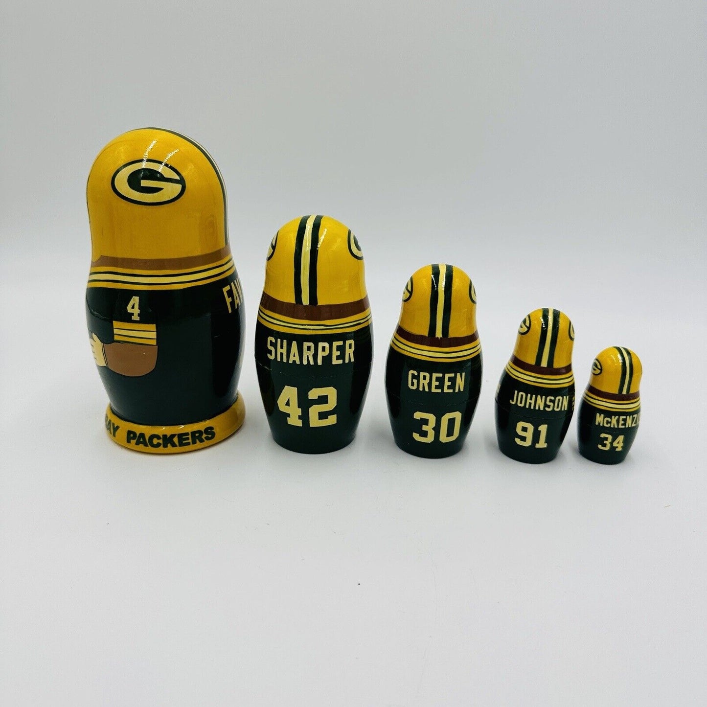 Green Bay Packers Nesting Dolls Handmade Vintage 2002 Set 5 Wisconsin