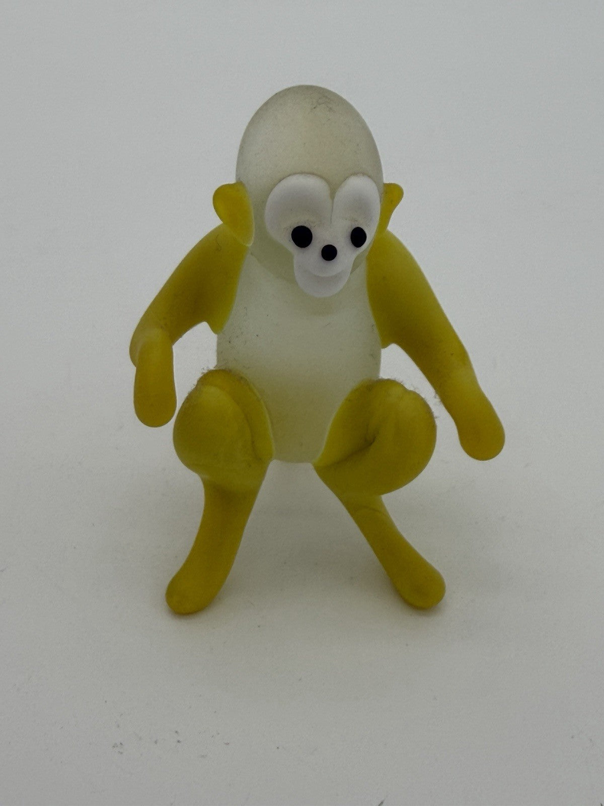 Vintage Hand Blown Art Glass Monkey Yellow White Frosted Figurine 2.5”H