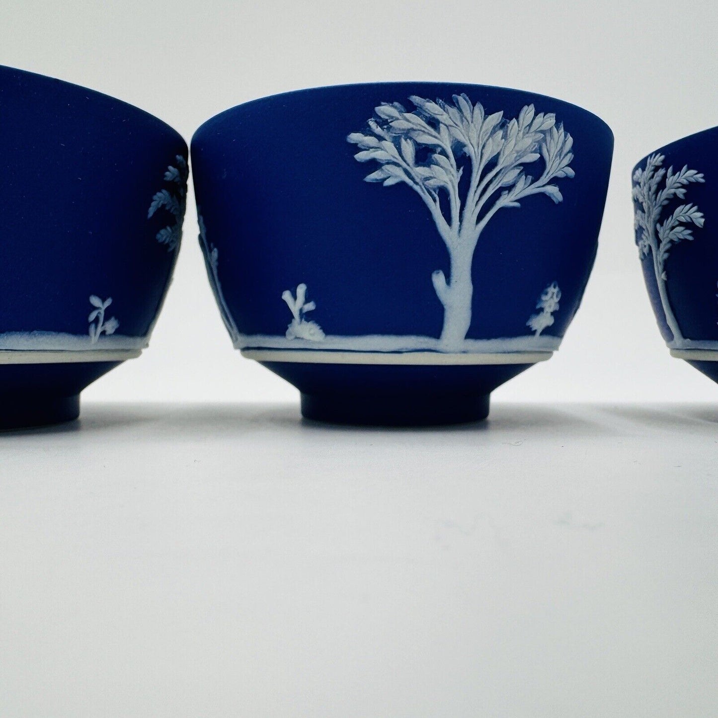 Wedgwood Jasperware Dipped Dark Blue 2" X 3.4" Footed Bowls 4 Pieces c.1930 Set