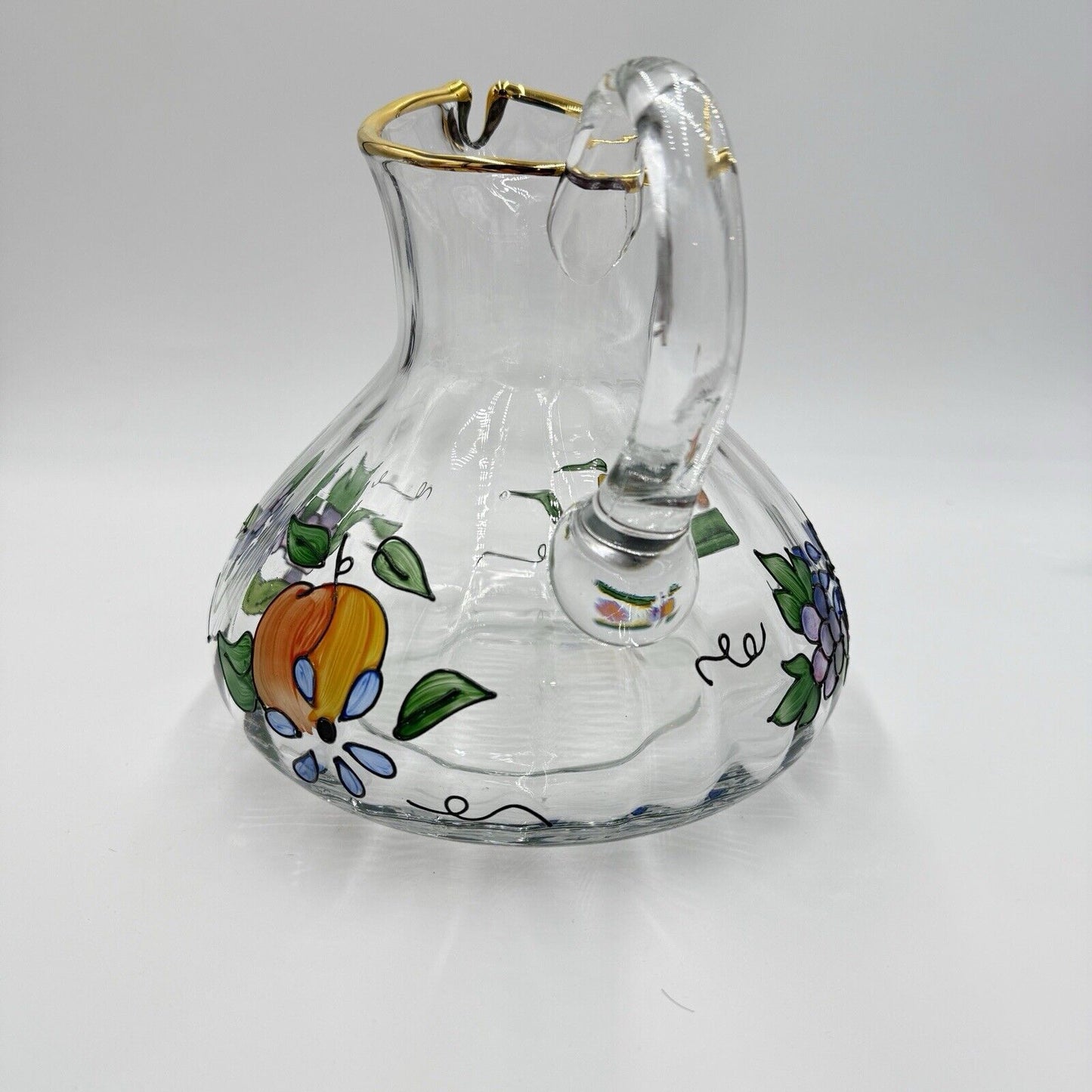 Vtg. Fifth Ave Crystal Ltd. Romanian Glass Hand Painted Pitcher 22k Gold Large