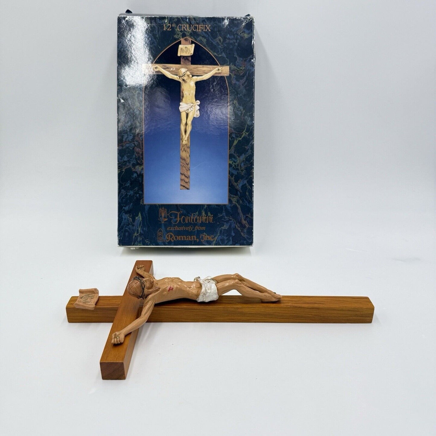 Genuine Fontanini Italy Corpus Crucifix 12" Wood Cross Jesus Christ Figurine Box