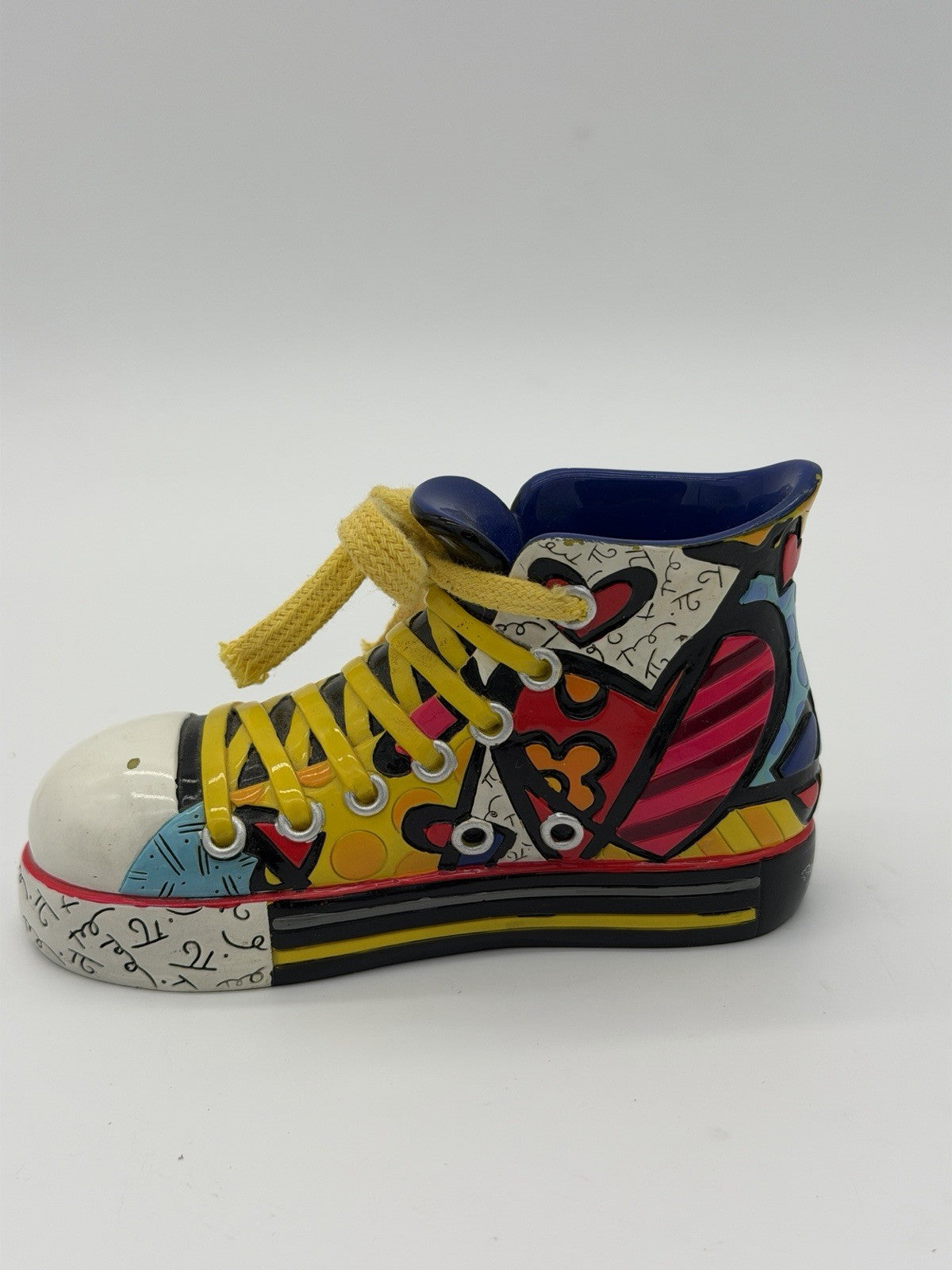 ROMERO BRITTO 2011 Shoe Sneaker Painted Multicolor Yellow laces Figurine