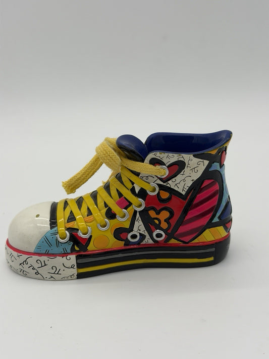 ROMERO BRITTO 2011 Shoe Sneaker Painted Multicolor Yellow laces Figurine