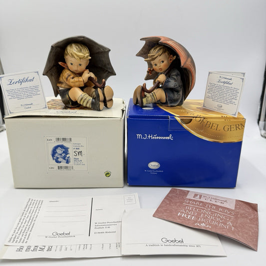 Goebel Hummel Umbrella Boy & Girl Porcelain Figurine 4 3/4” Germany Box /COA