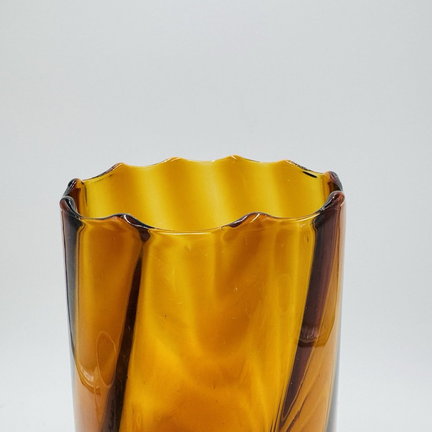 MCM Empoli Art Glass Italy Amber Optic Footed Twisted  Swirl Stem Vase Compote