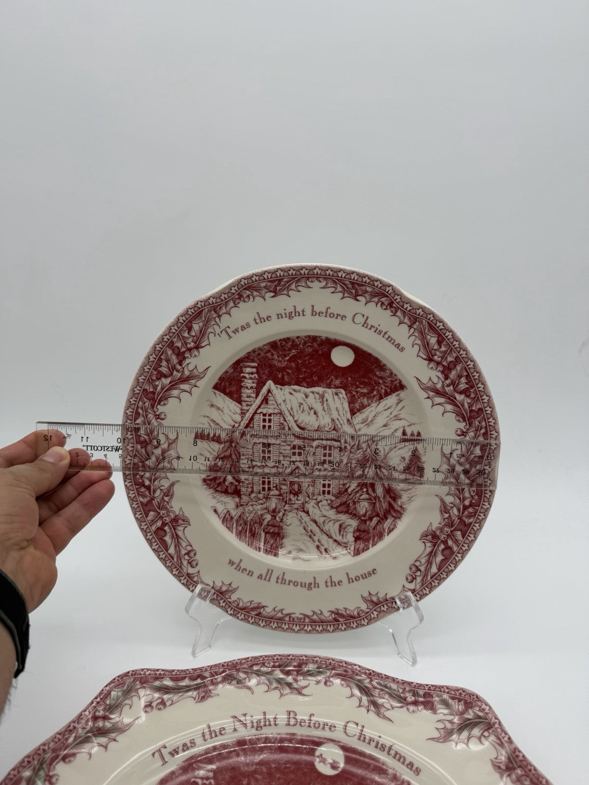 Vintage Johnson Brothers England Porcelain Twas The Night Plate & Platter Red