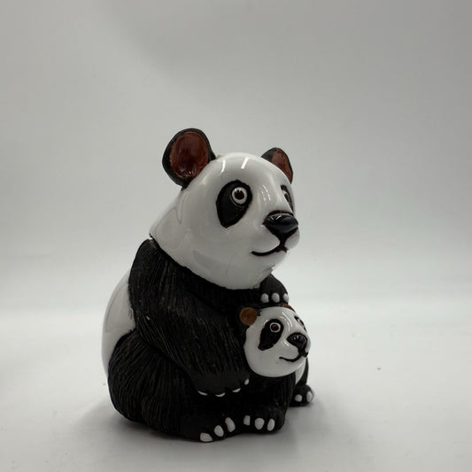 Vintage LEPS Peru Pottery Rinconada  Panda Mama Bear & Cub Figurine