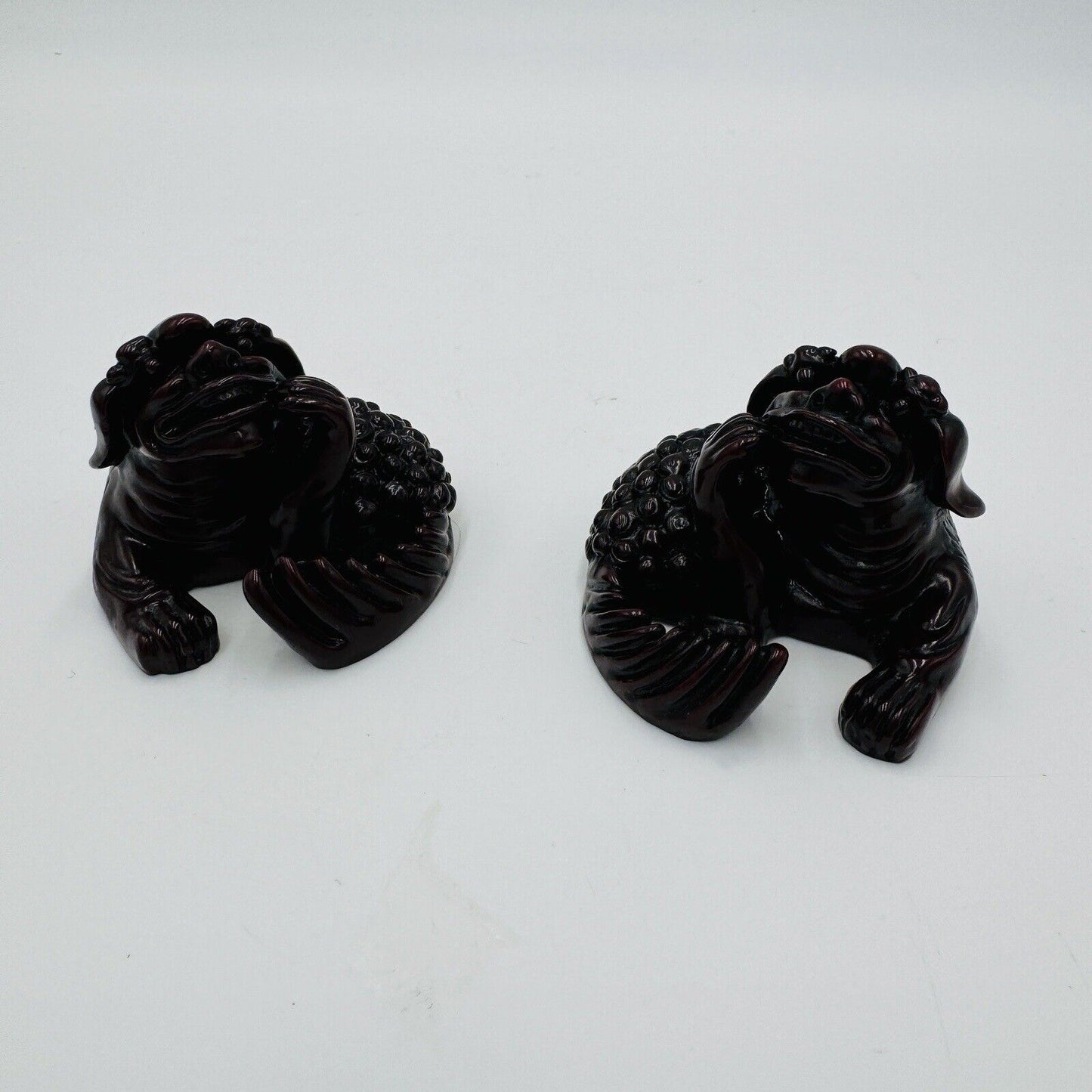 Pair Feng Shui Creatures Red Resin Chinese Asian Figurines 2in Rare