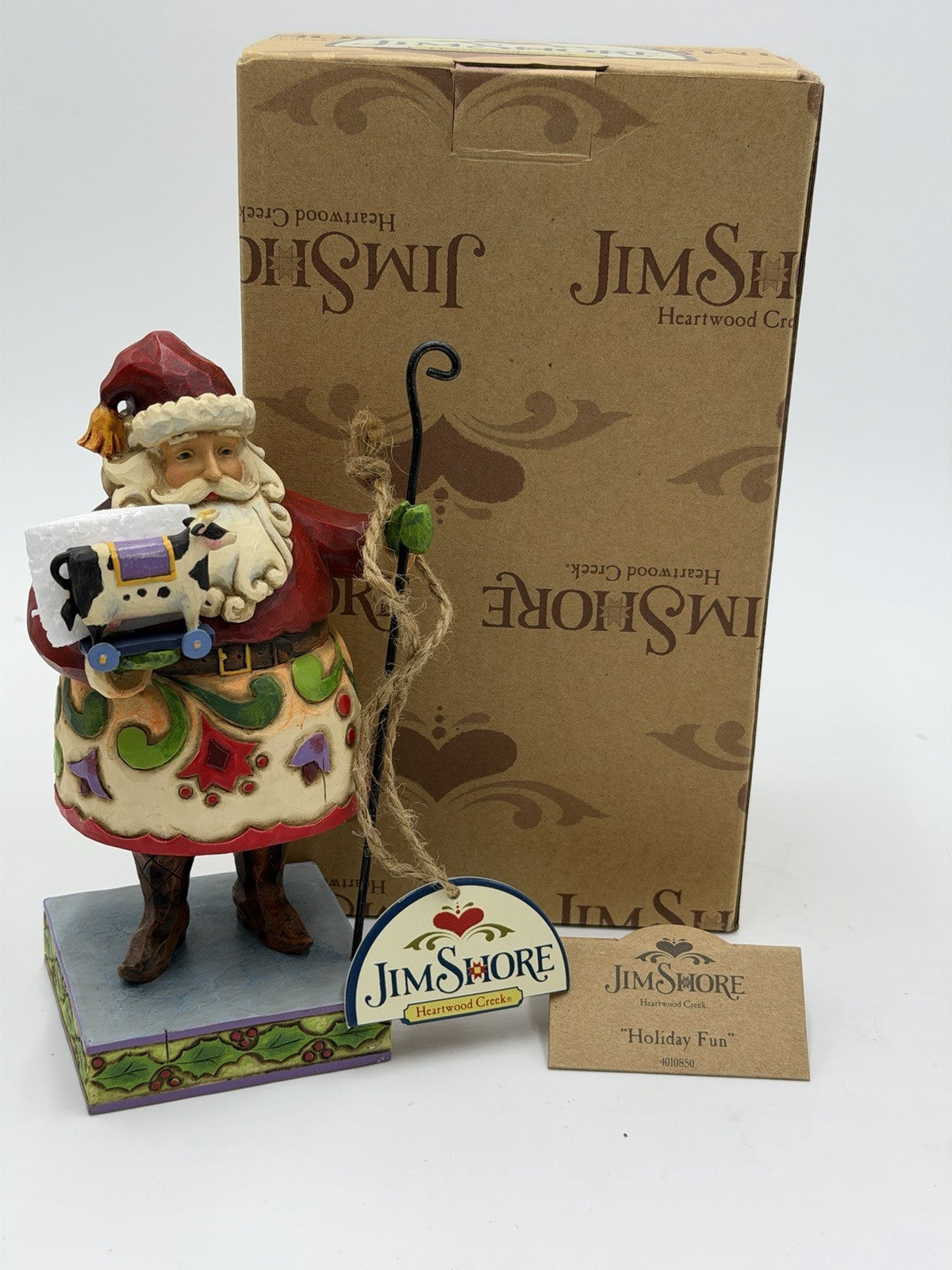 Jim Shore Heartwood Creek Holiday Fun 2008 Santa With Toy Cow Figurine