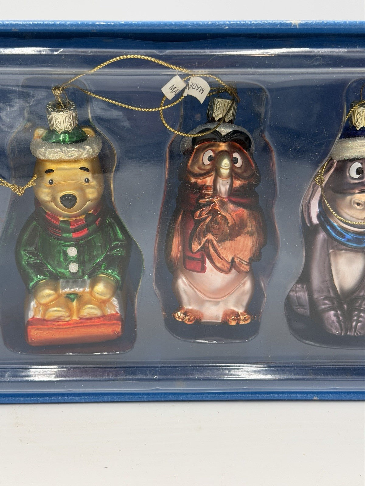Disney Store Pooh Family Hand Blown Art Glass Ornaments Set 7 Christmas W/box