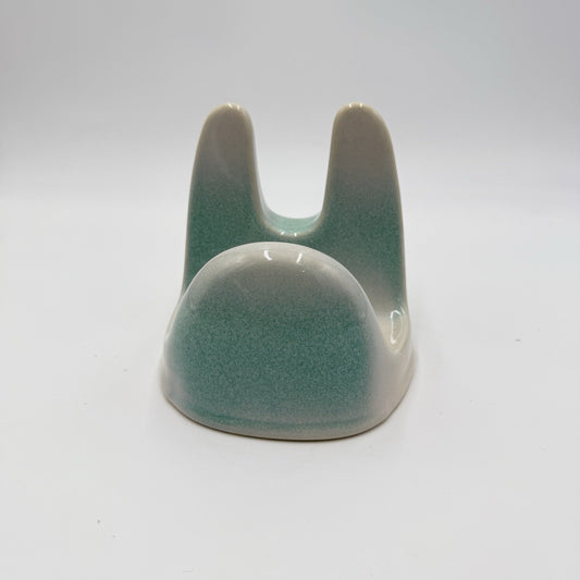 Studio Art Pottery Green & White Lid Stand Stoneware 5”x5.5”x5”