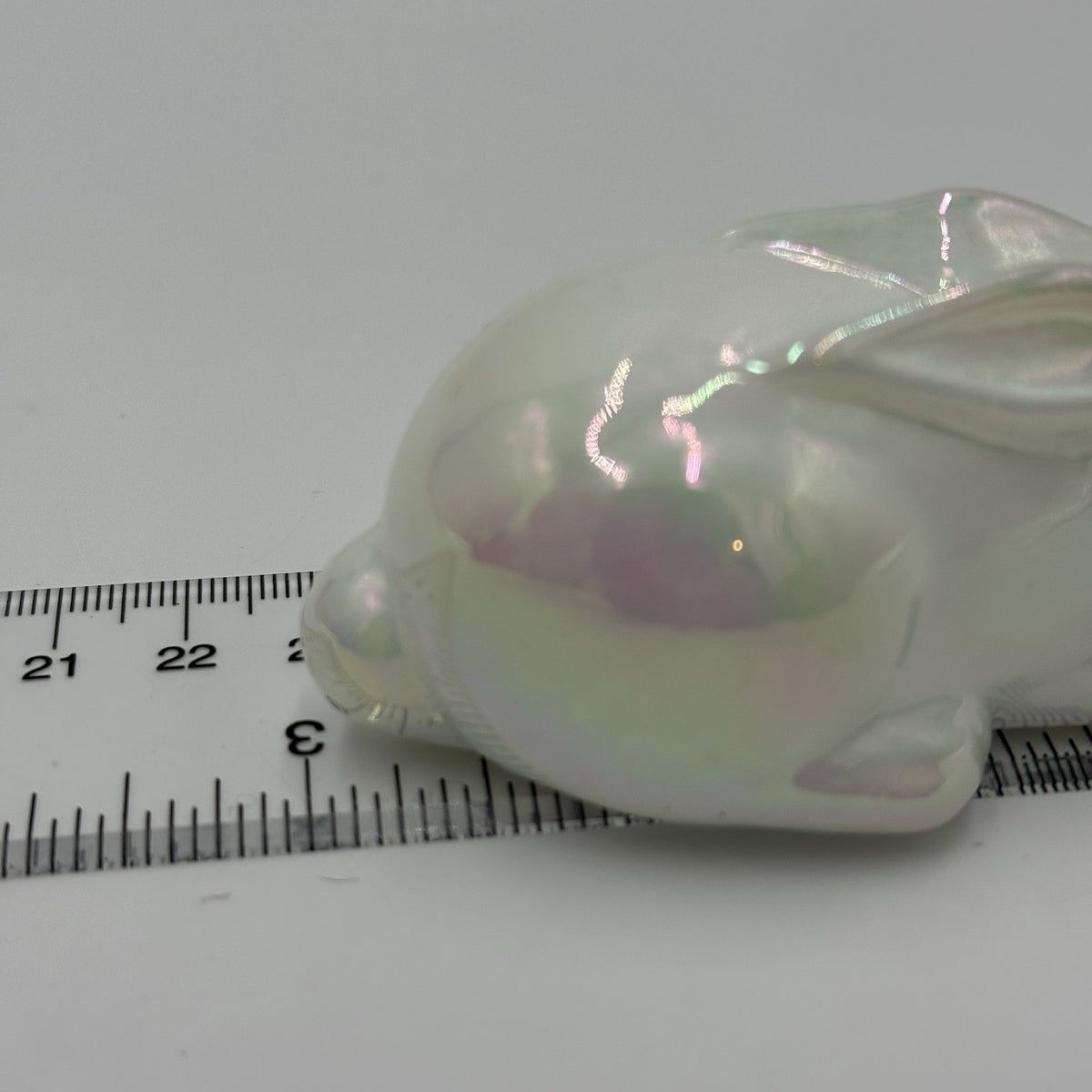 Vintage Mosser Art Glass Iridesent Bunny Rabbit Figurine White Small Easter 1”x3