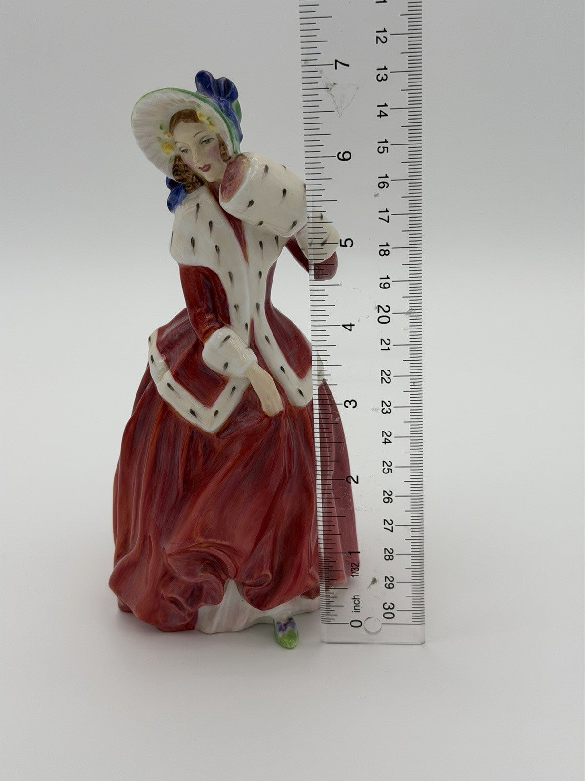 Royal Doulton England Porcelain Christmas Morn Painted Red Dress Lady Figurine 7