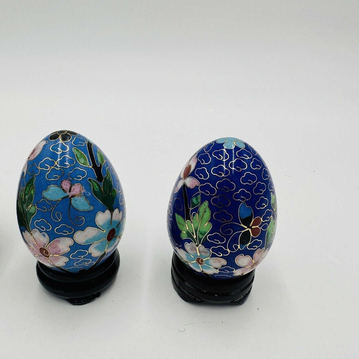 Cloisonné Chinese Easter Eggs Enamel Floral Butterfly Set Set of 3 Vintage