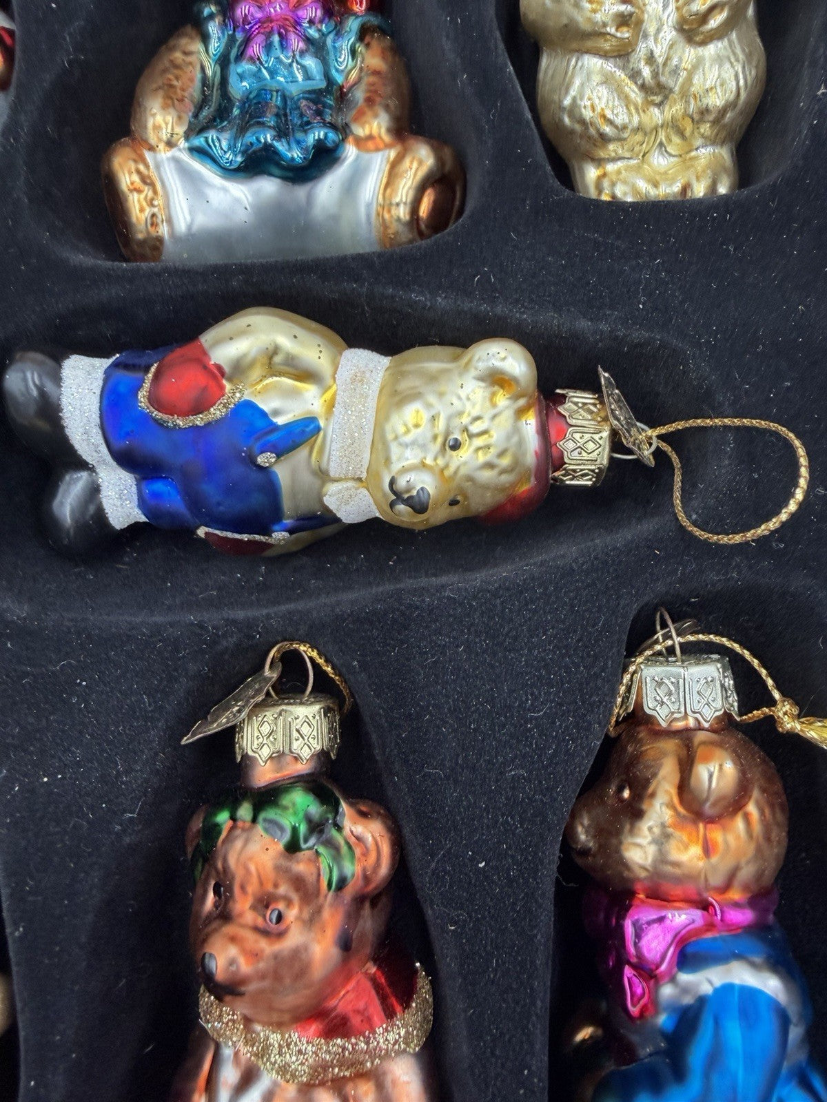 Vtg Thomas Pacconi Classics 2002 Teddy Bear Christmas Ornament Set 11 Wood Crate