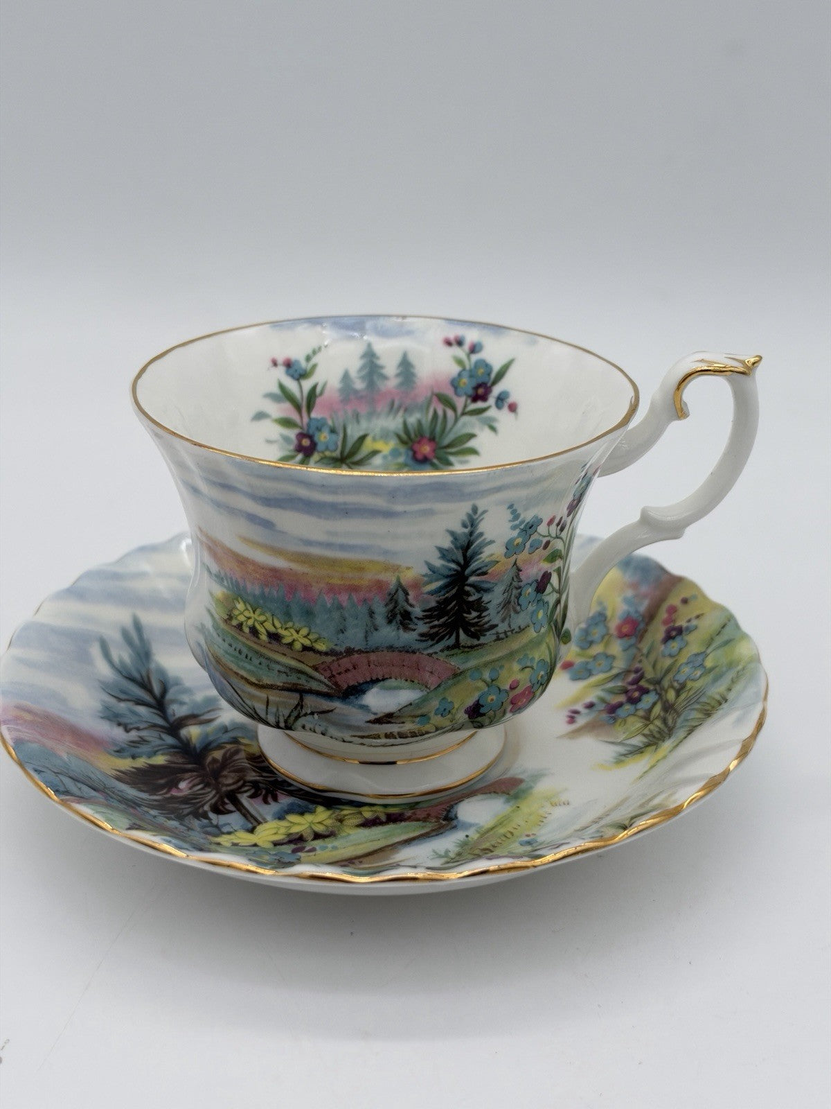 Royal Albert England Porcelain Country Scenes Dovedale Tea Cup & Saucer Set Rare