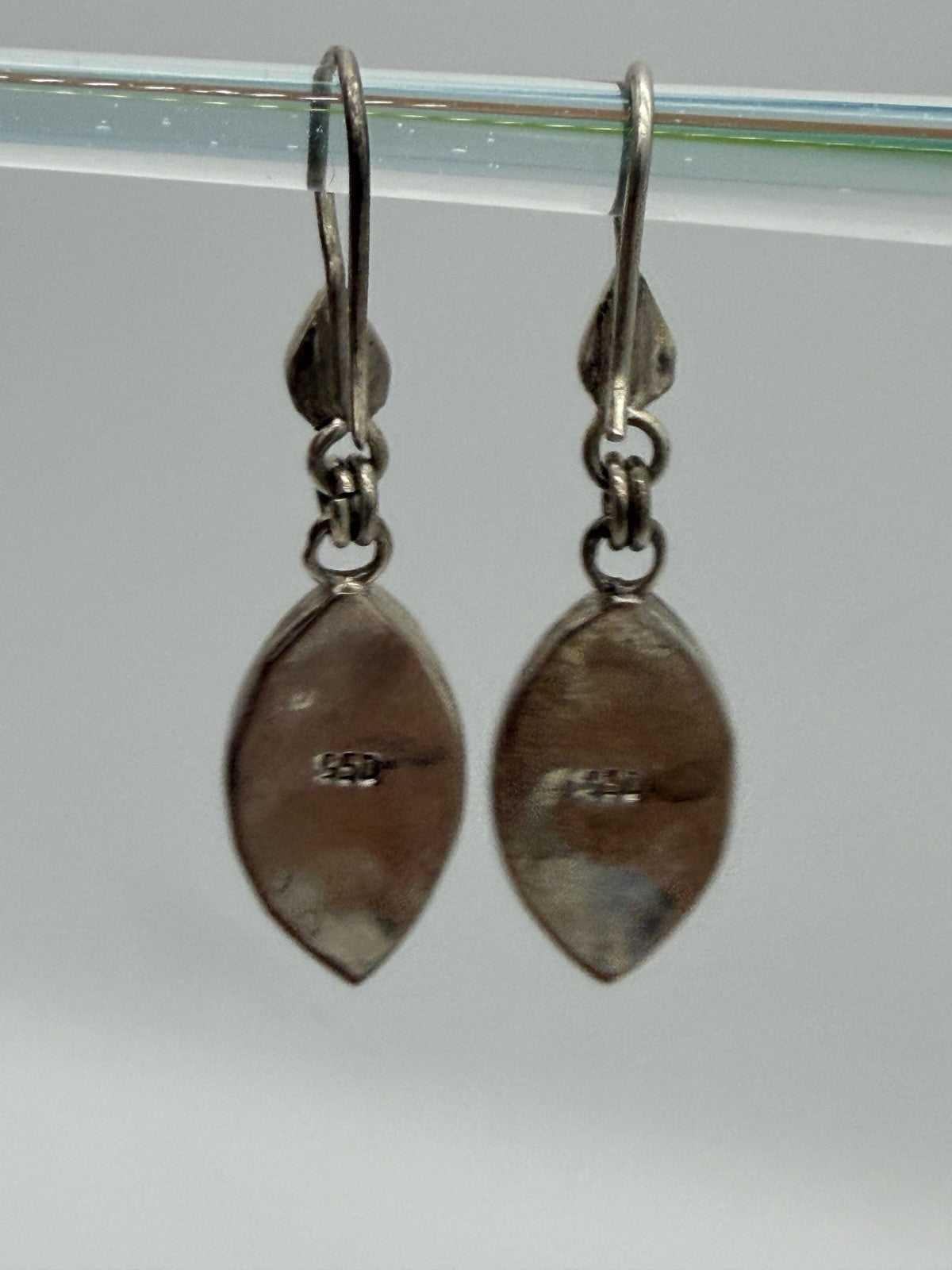 Sterling Silver Women's Earrings Alpaca Natural Stone Kantu Leaf Design Rainbow