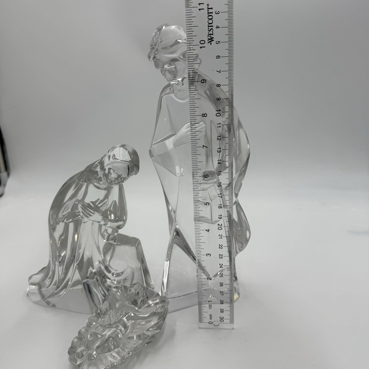 Mikasa Large Lead Crystal 3 Piece Nativity Set Jesus Mary Joseph Germany Vintage