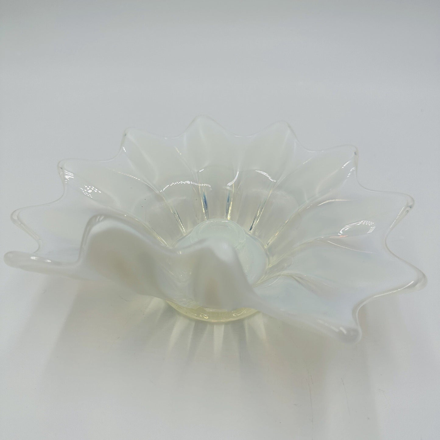Fostoria Heirloom Glass Opalescent Taper Candle Holder Fold Over Ddge White