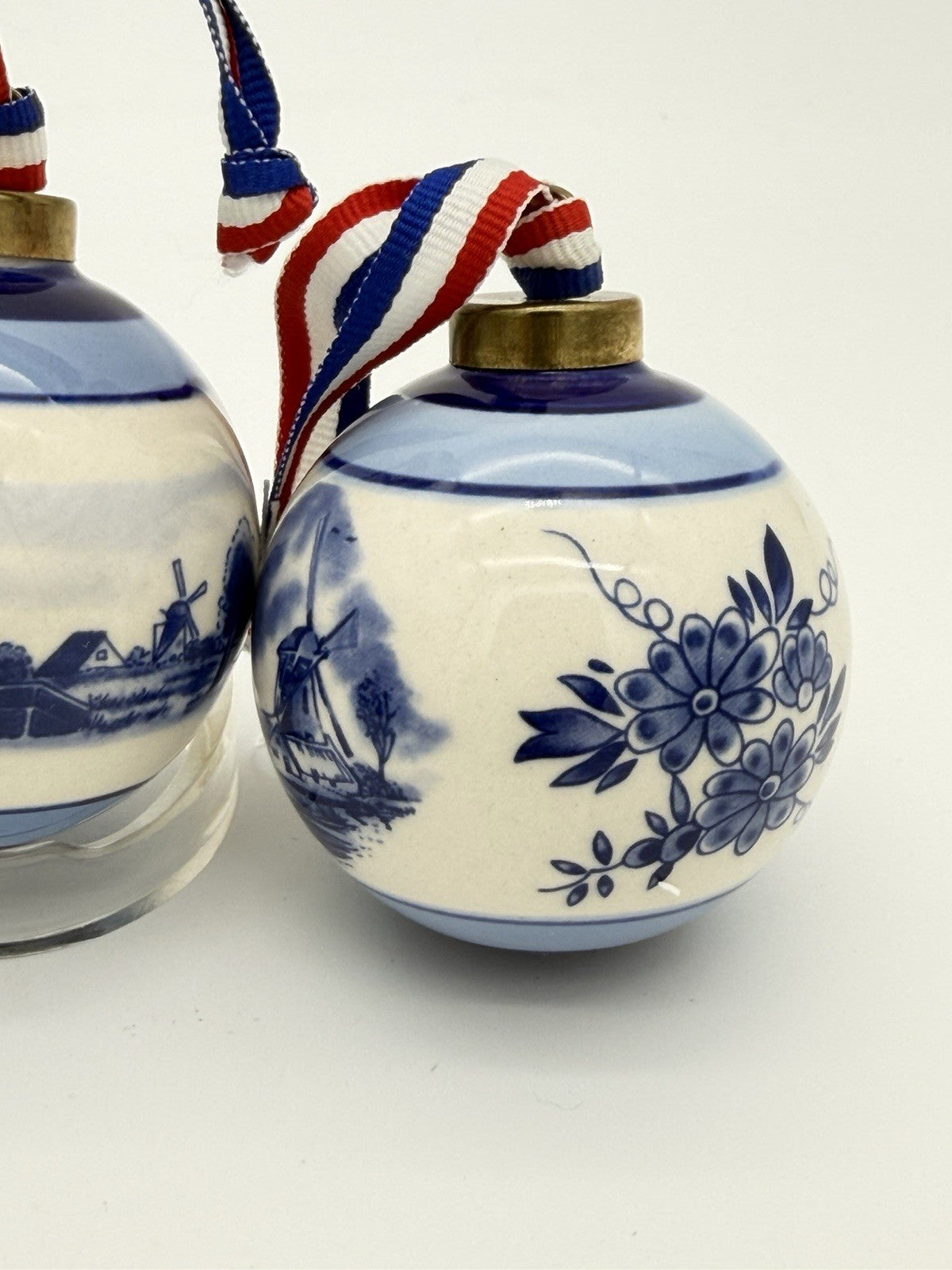 Delft Art Dutch Pottery Blue White Windmill Porcelain Christmas Ball Ornaments