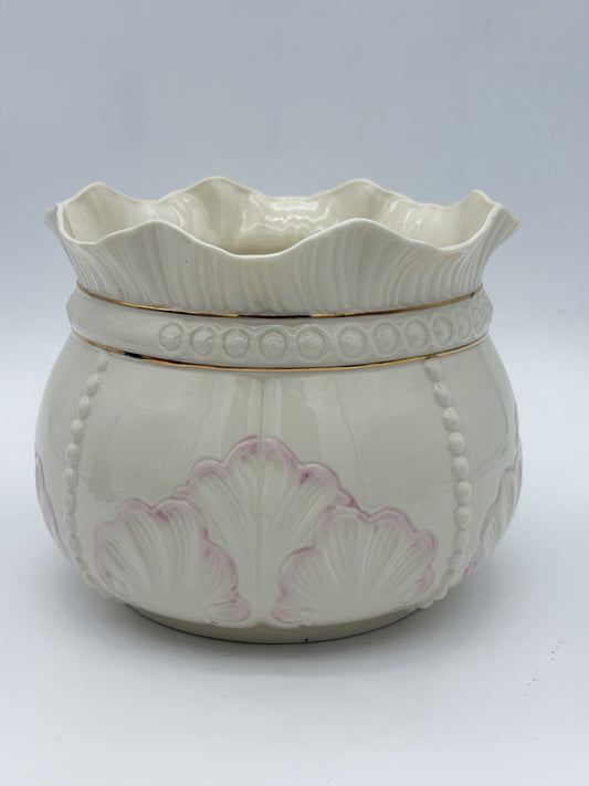 Belleek Ireland Porcelain Rosemore Pink Shell Gold Trim 6" Planter/Bowl Large