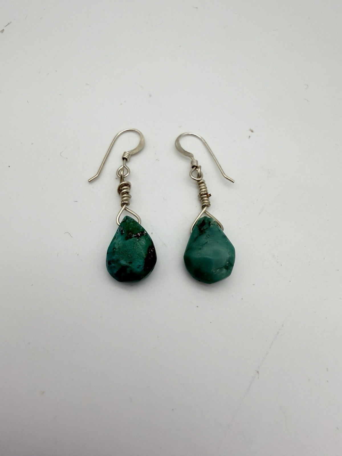 Native Blue Turquoise Nugget Sterling Silver Beads Earrings 1" Women Jewelry