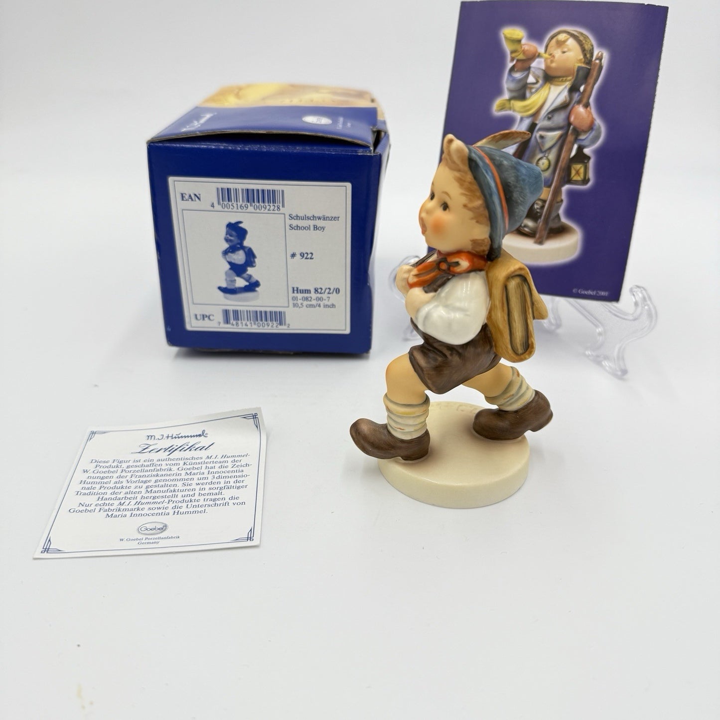 Hummel Goebel "School Boy Porcelain Germany Figurine  #822/0 W/box 4” Vintage