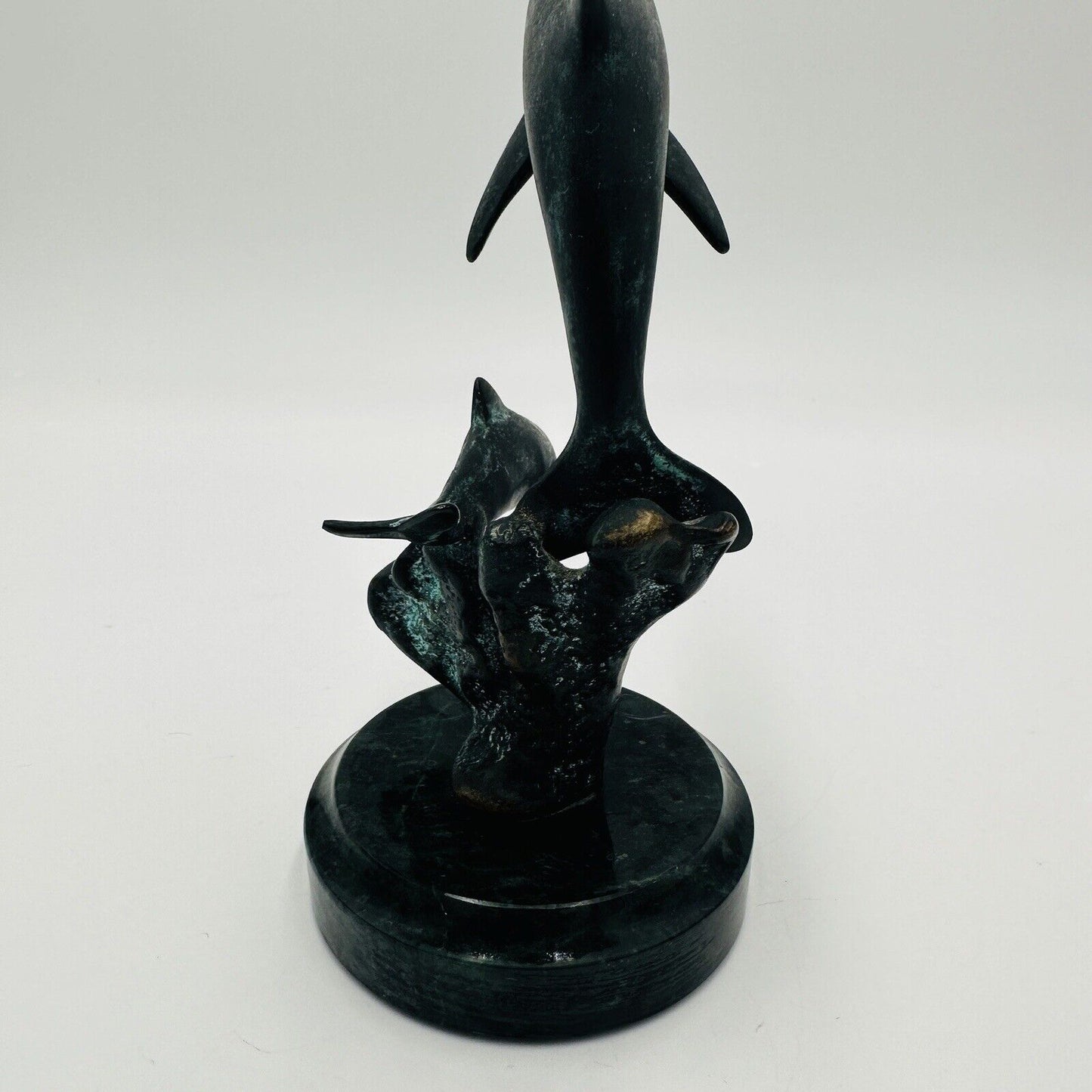 SPI Gallery Handmade Brass And Marble Double Dolphin Art Sculpture Ocean