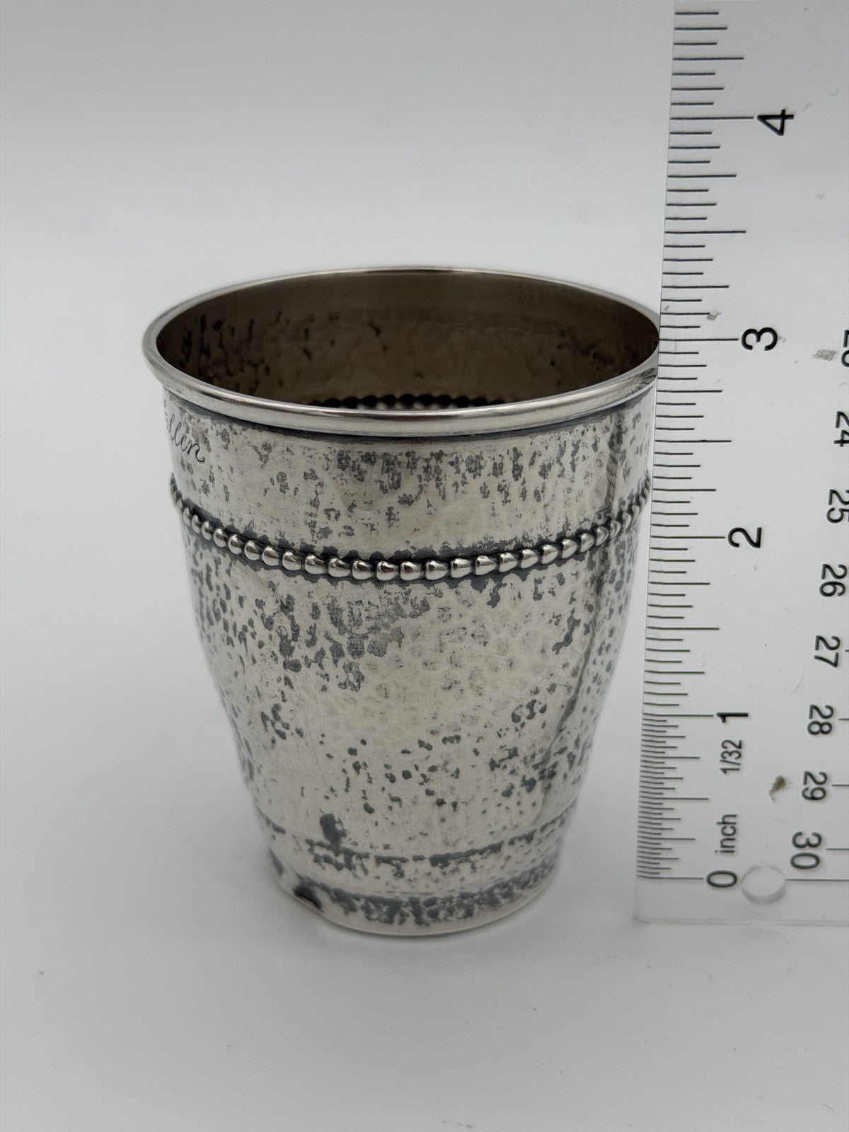 Antique Sterling Silver Hammered sterling silver Kiddush cup 3.5”H