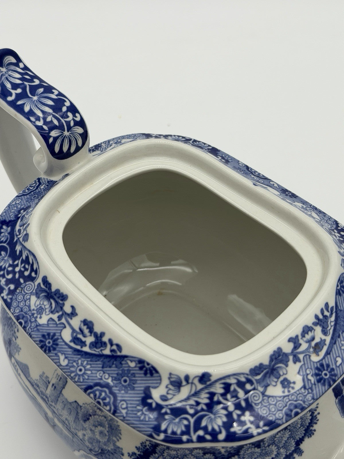 Large Spode England Porcelain Italian Blue & White Teapot 17/A4 Scenic 10”x5”