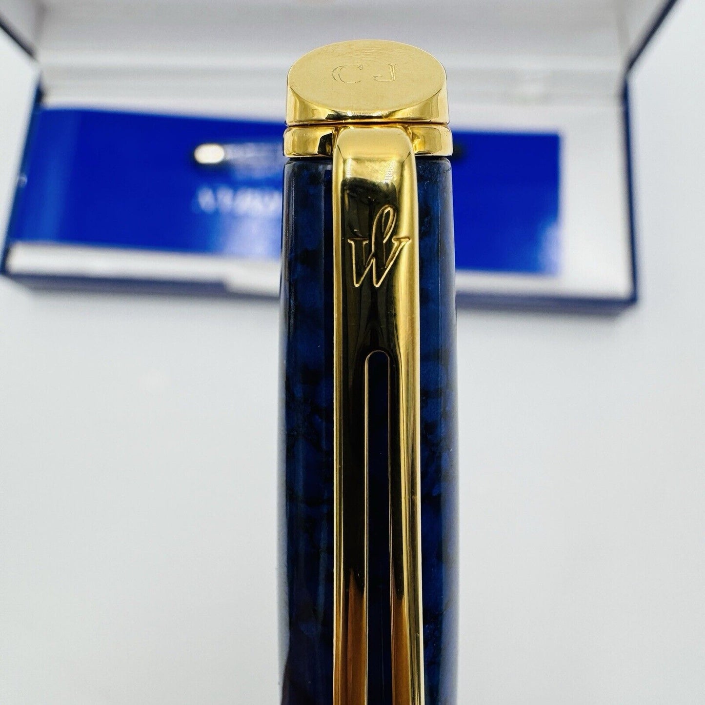 Waterman Paris HEMISPHERE MARBLE BLUE FOUNTAIN PEN VINTAGE BOXED France