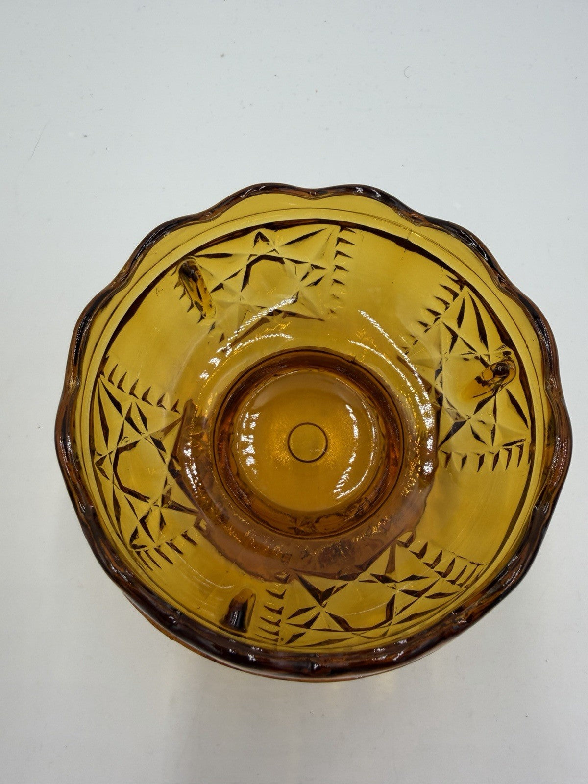 Vintage Indiana Art Glass Amber Stars & Bars Fairy Lamp Candle Holder Votive 7”