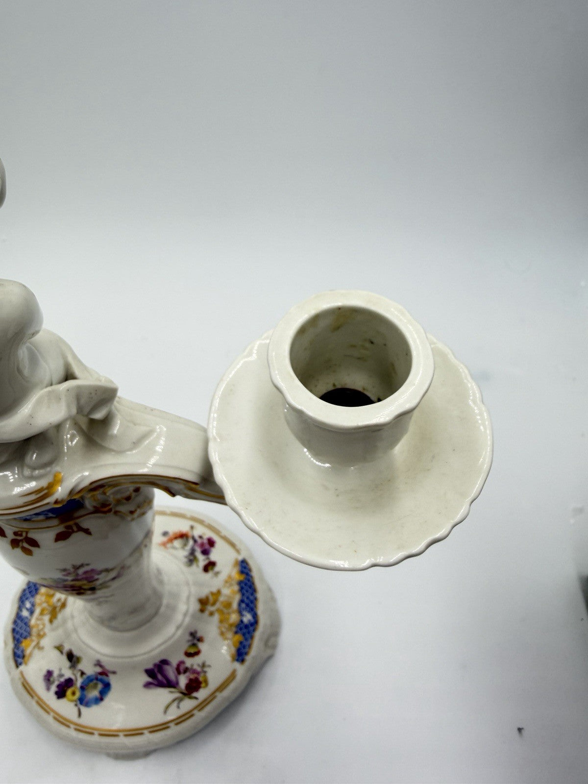 Rare 19th C KPM Berlin Rocaille porcelain candelabra kneeling reading putto 14”