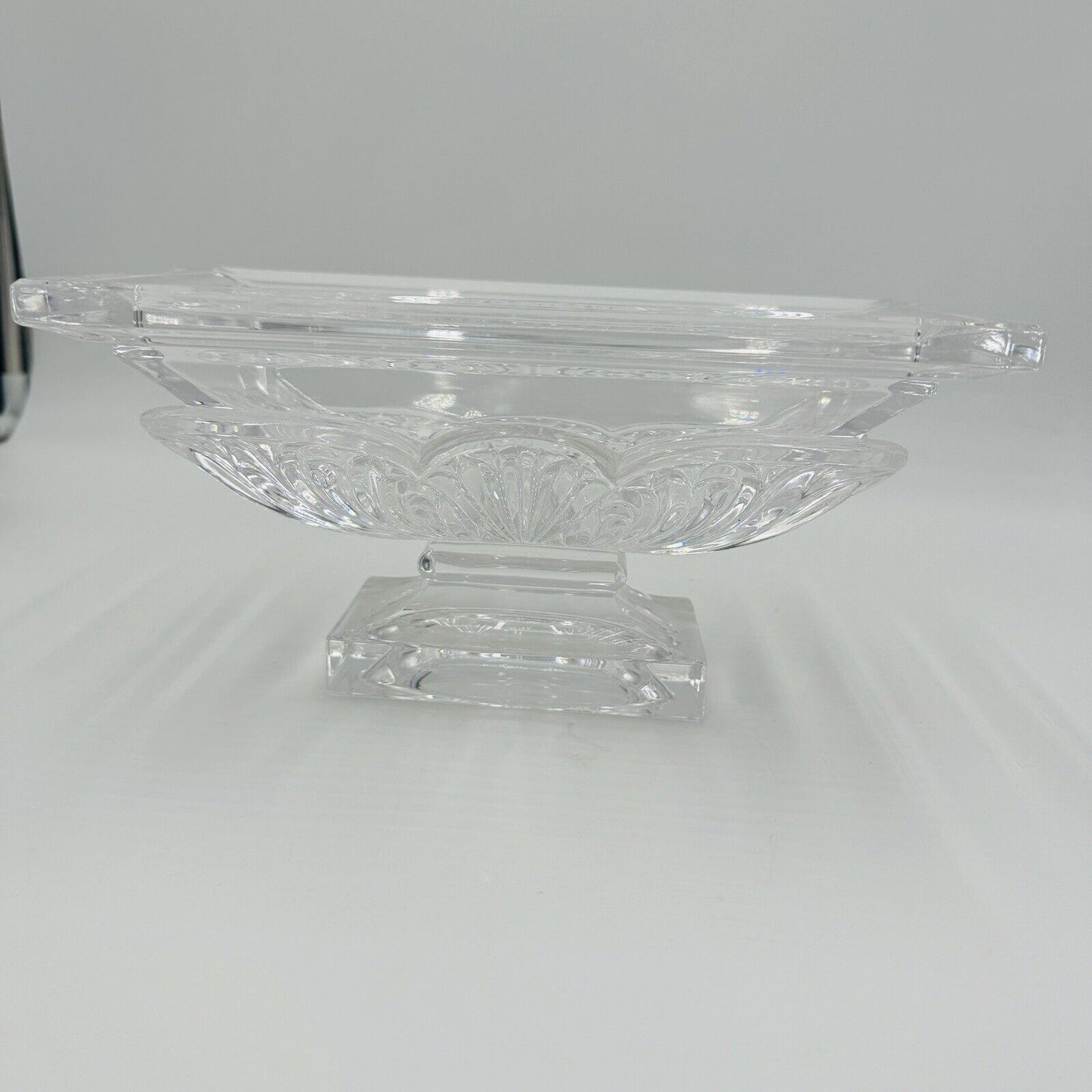 Bohemian Handcut Crystal Footed Jardiniere - Art Deco Acanthus Bowl Clear