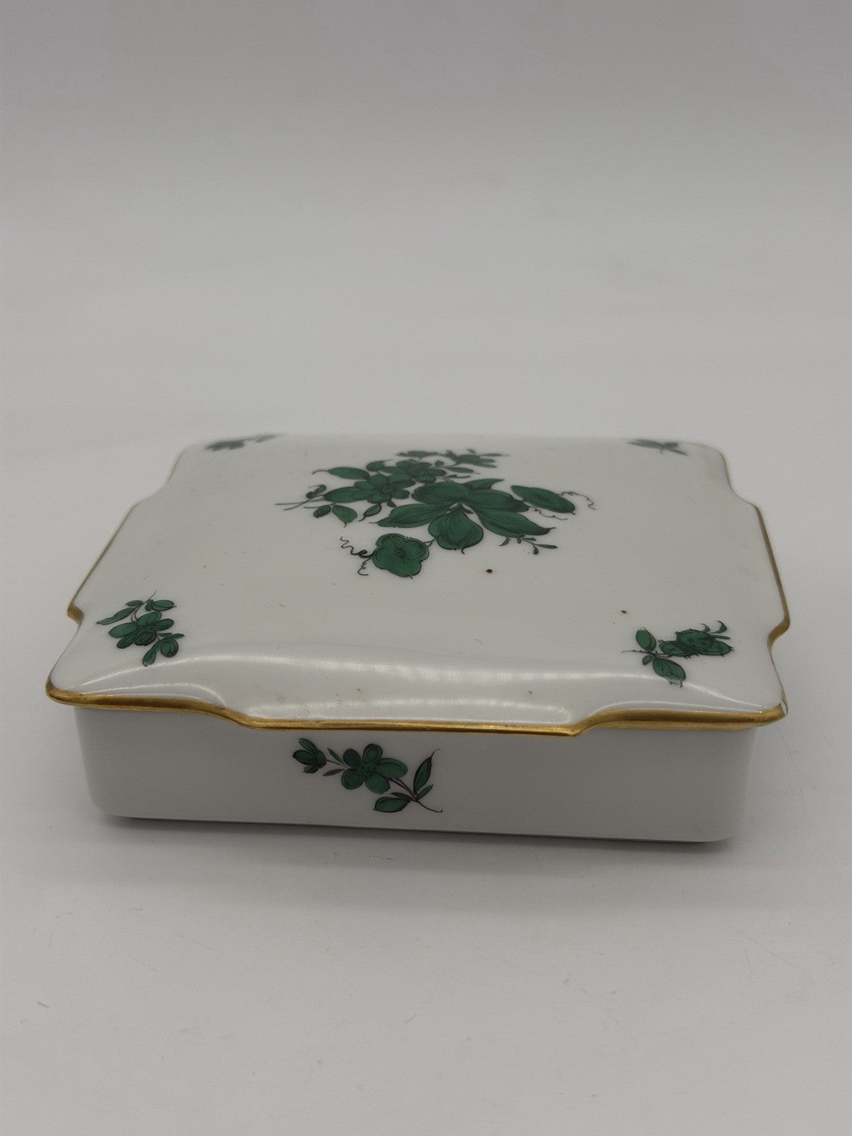 Augarten Wien MARIA THERESIA Green Floral Vienna Austria Square trinket box