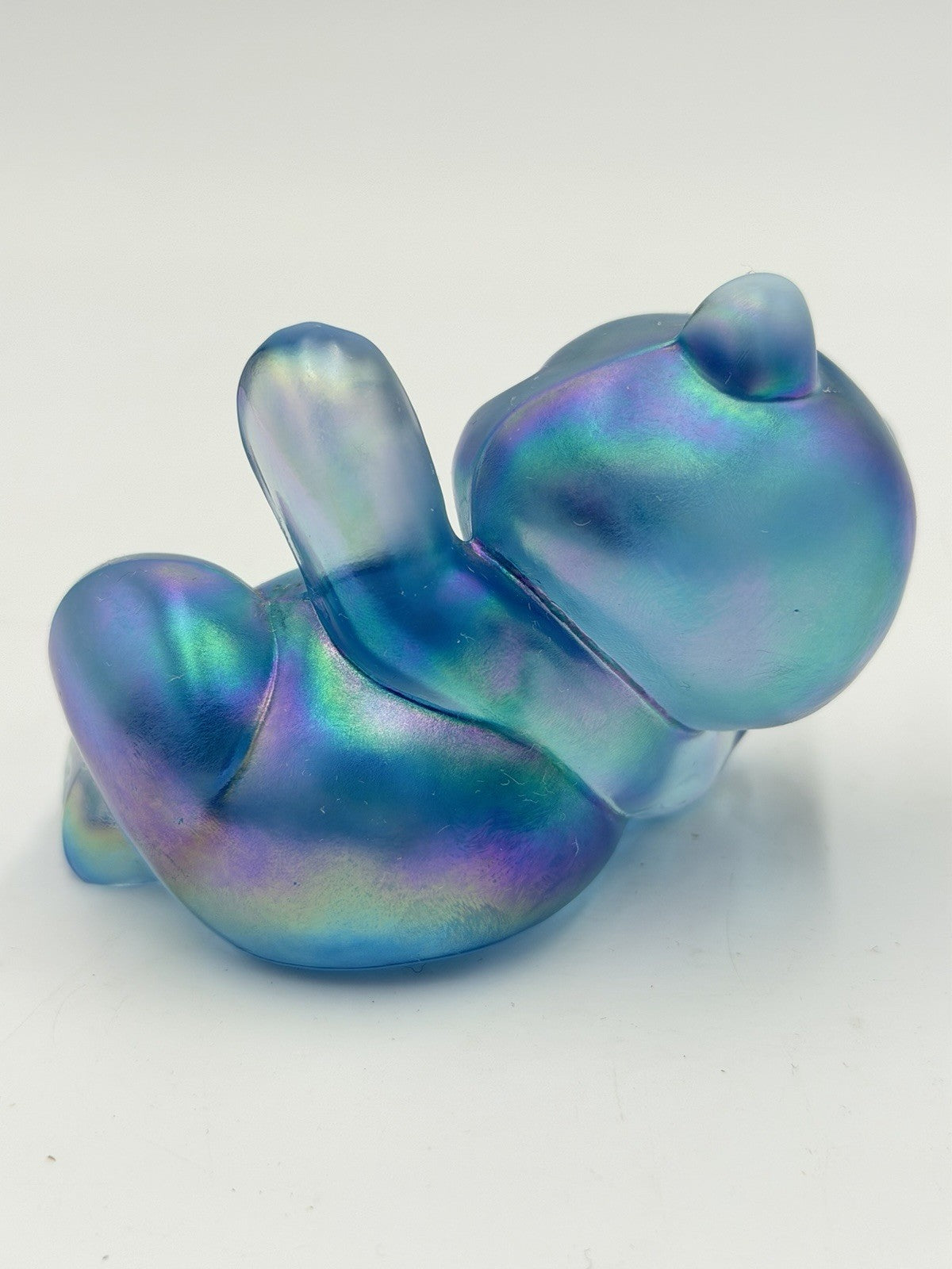 Fenton Art Glass Iridescent Opalescent Misty Blue Glass Laying Bear Figurine