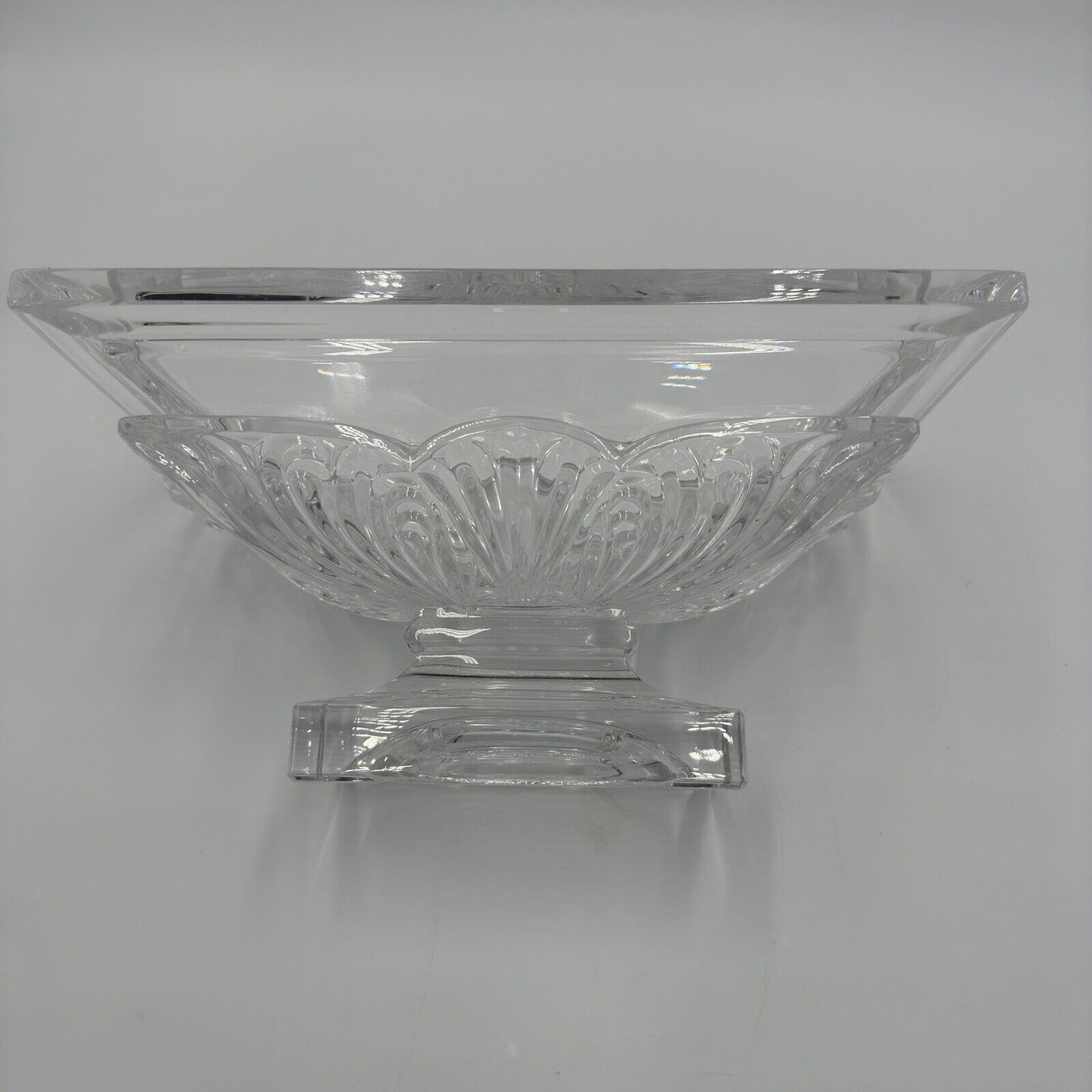 Bohemian Handcut Crystal Footed Jardiniere - Art Deco Acanthus Bowl Clear