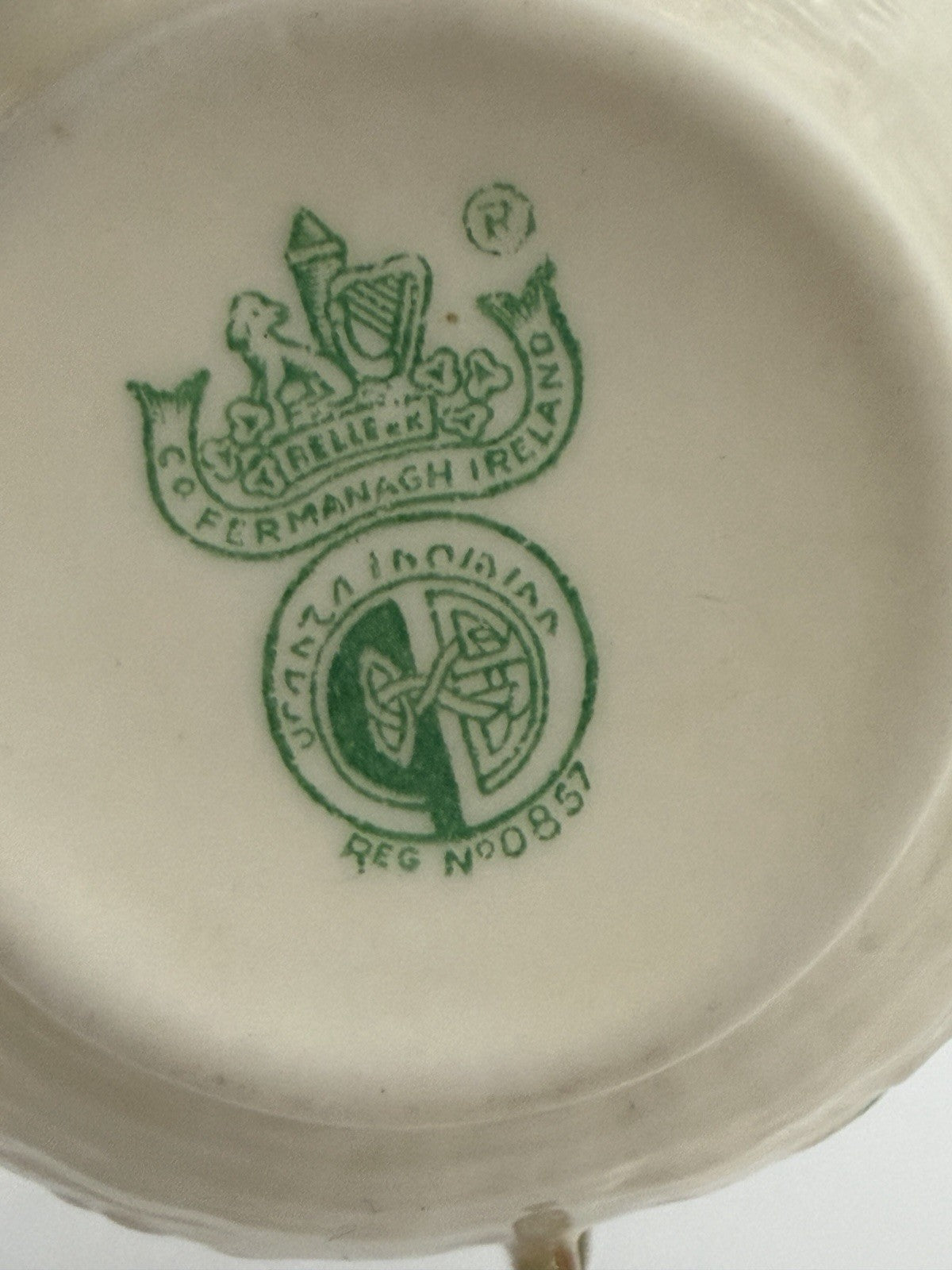 Belleek Ireland Porcelain 2ND GRN/1955 Shamrock Beige Saucer & Teacup Set