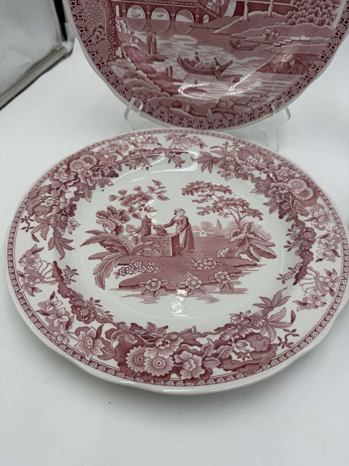 4 Spode England Porcelain Archive Collection  Plates Georgian Series Red 10.5”