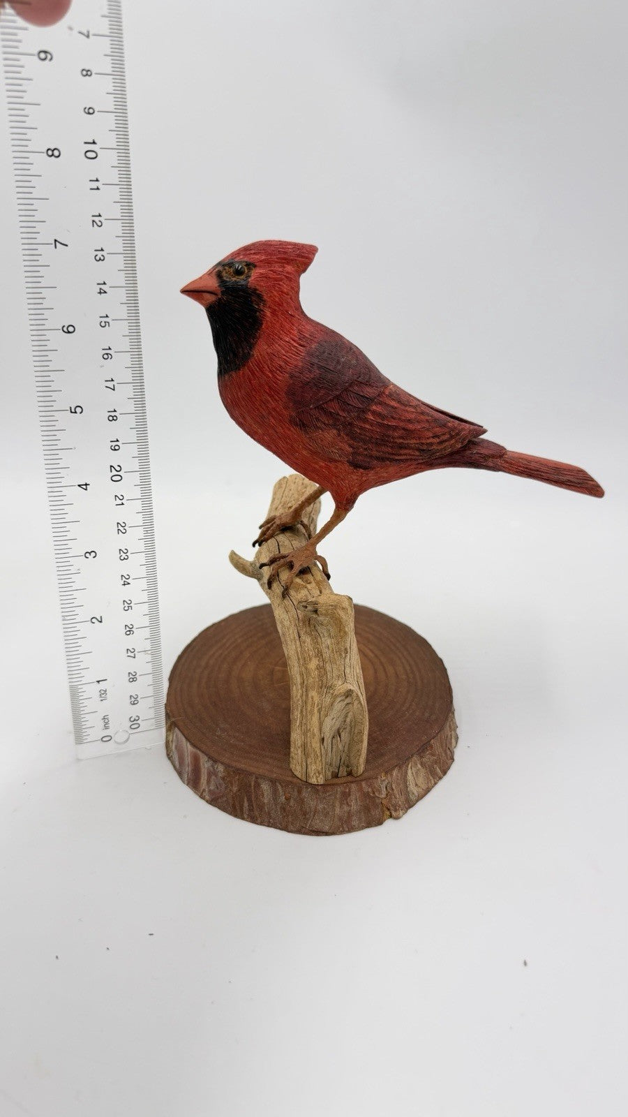 Folk Art Carved 1989 Northern Cardinal Red Wood Carved Bird Sculpture Signed 7.5
