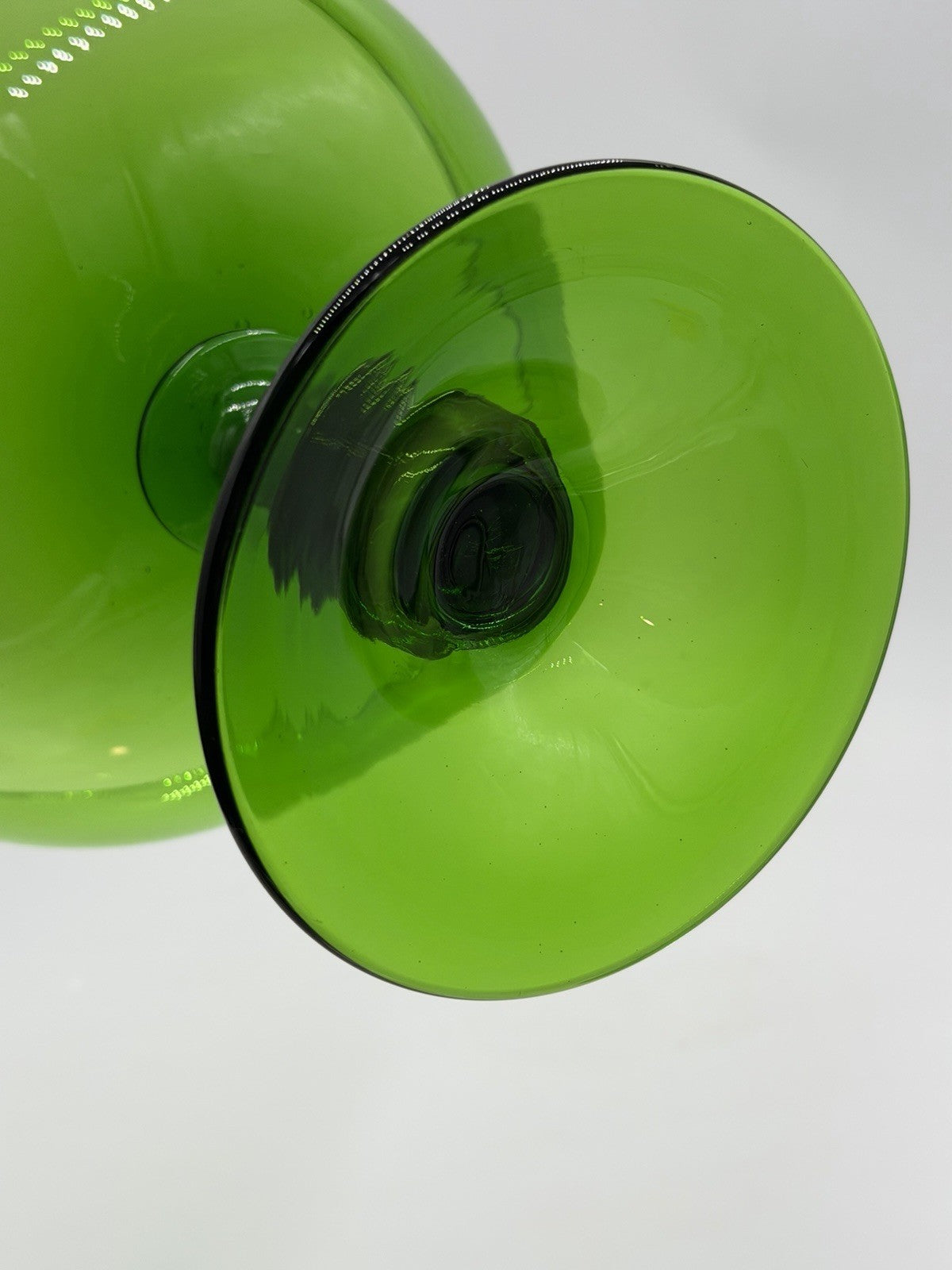 Vintage Empoli Art Glass Italy Green Emerald Compote Footed Bowl Pedestal