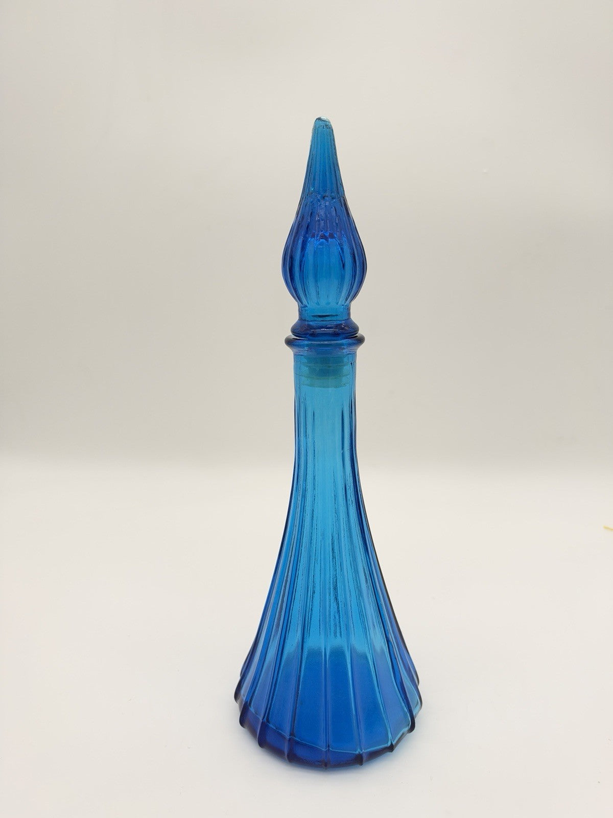 MCM Empoli Art Glass Genie Bottle Decanter Kingfisher Blue C1960s Italy 10.5”