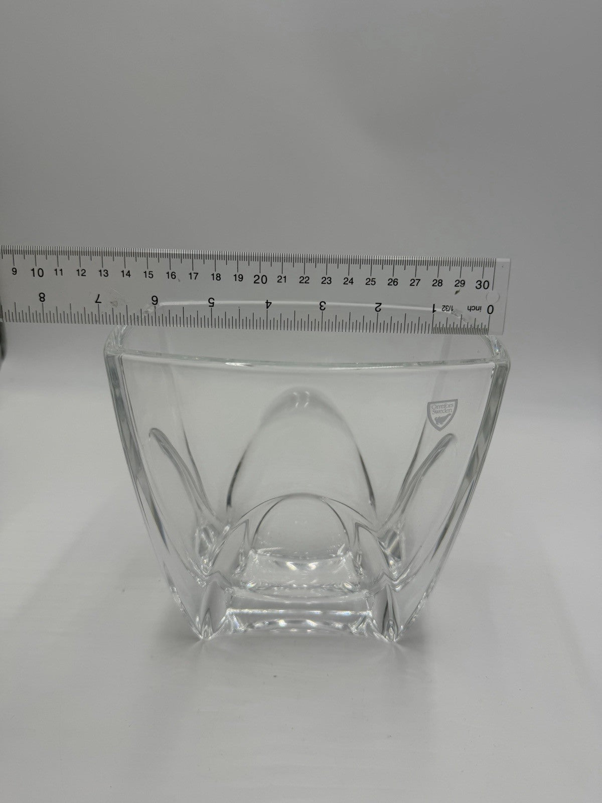 Orrefors Sweden H1253 Clear Cathedral Crystal Oblong Vase Large 6”Hx7”Lx4” Sign