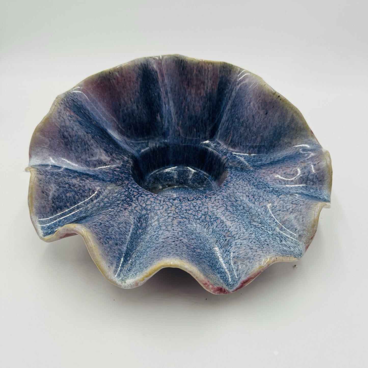 Studio Art Pottery Shell Large Candle Holder MCM Vintage Pink Purple Signed Rare